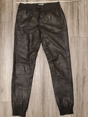 Lord & Taylor Black Genuine Leather Jogger Pants XS